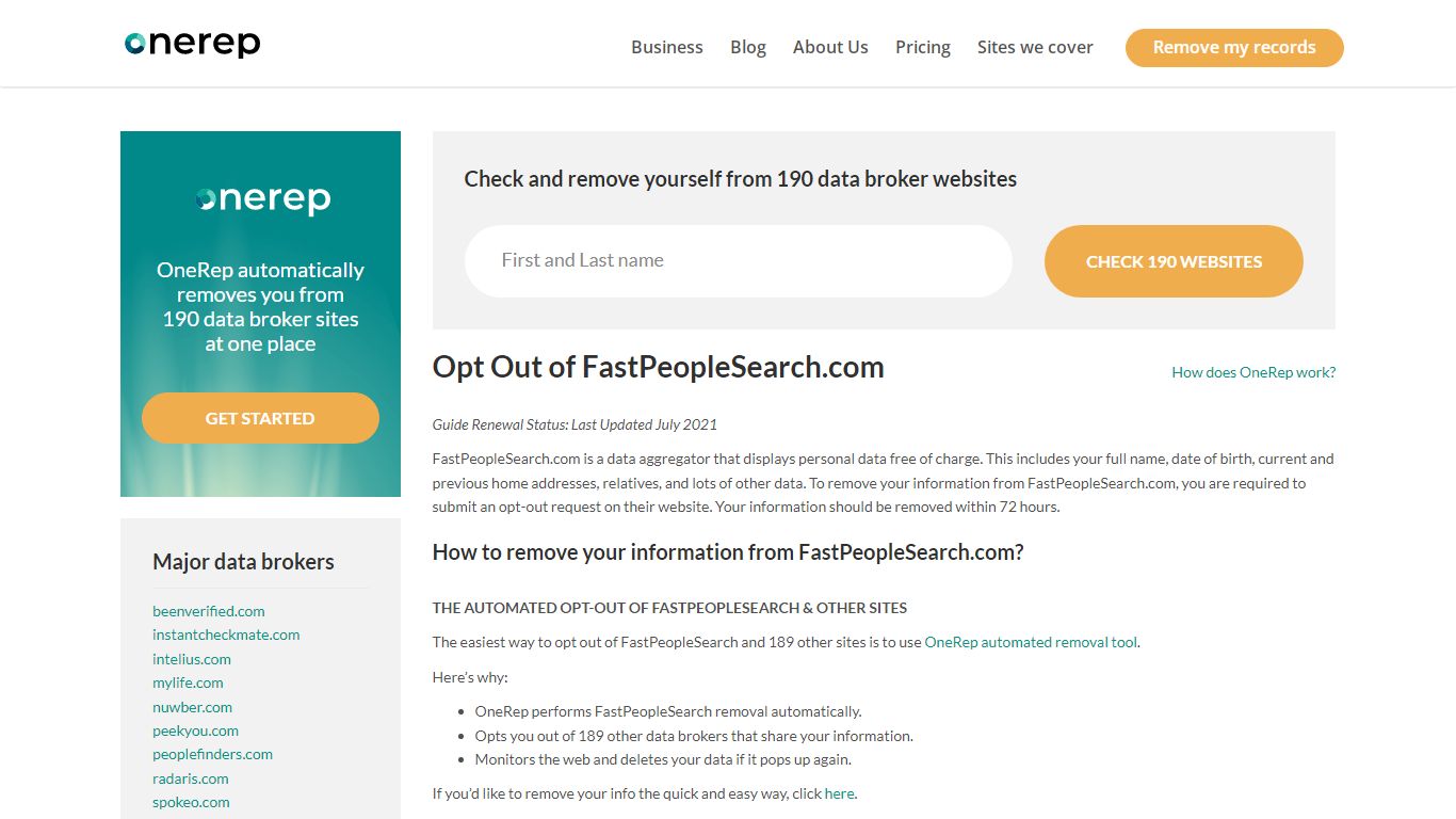 FastPeopleSearch Opt Out & Removal Guide | OneRep